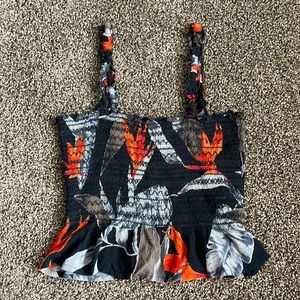 Patrons of Peace Tank Top Size L Blue With Leafy Design